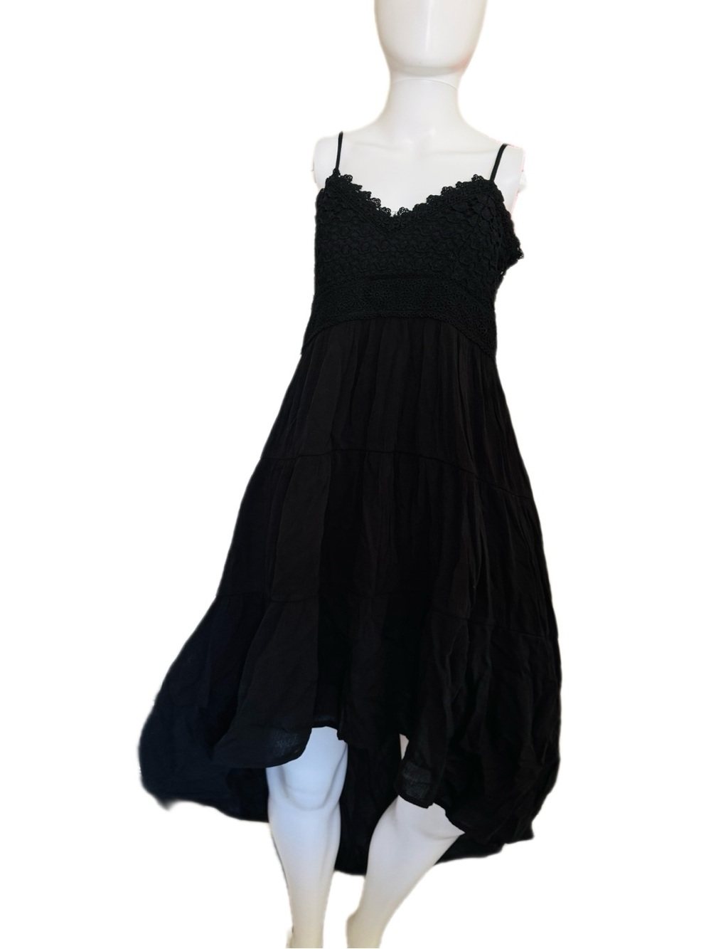 No Boundaries Black Asymmetrical Crochet Bodice Midi Dress